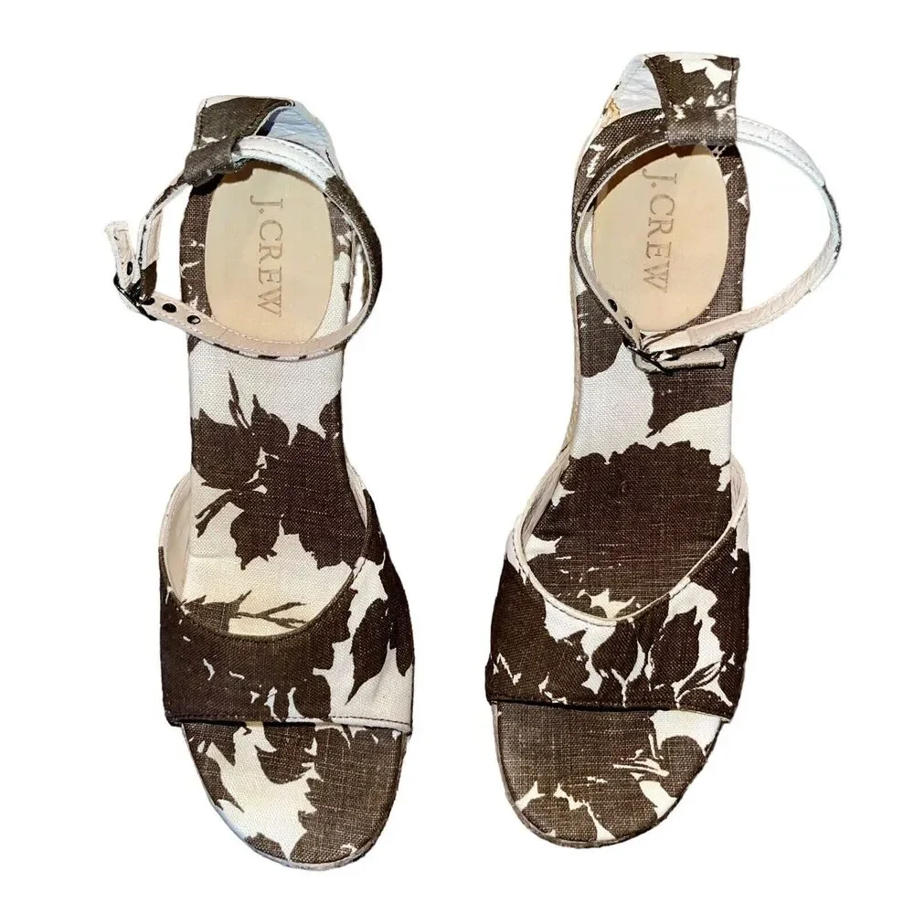 J. Crew Wedge Sandals Espadrille Boho Leather